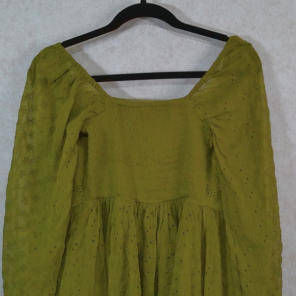 NWOT Free People Renaissance Eyelet Mini Dress, Olive Green, Fully Lined Sz Med. - Picture 6 of 9